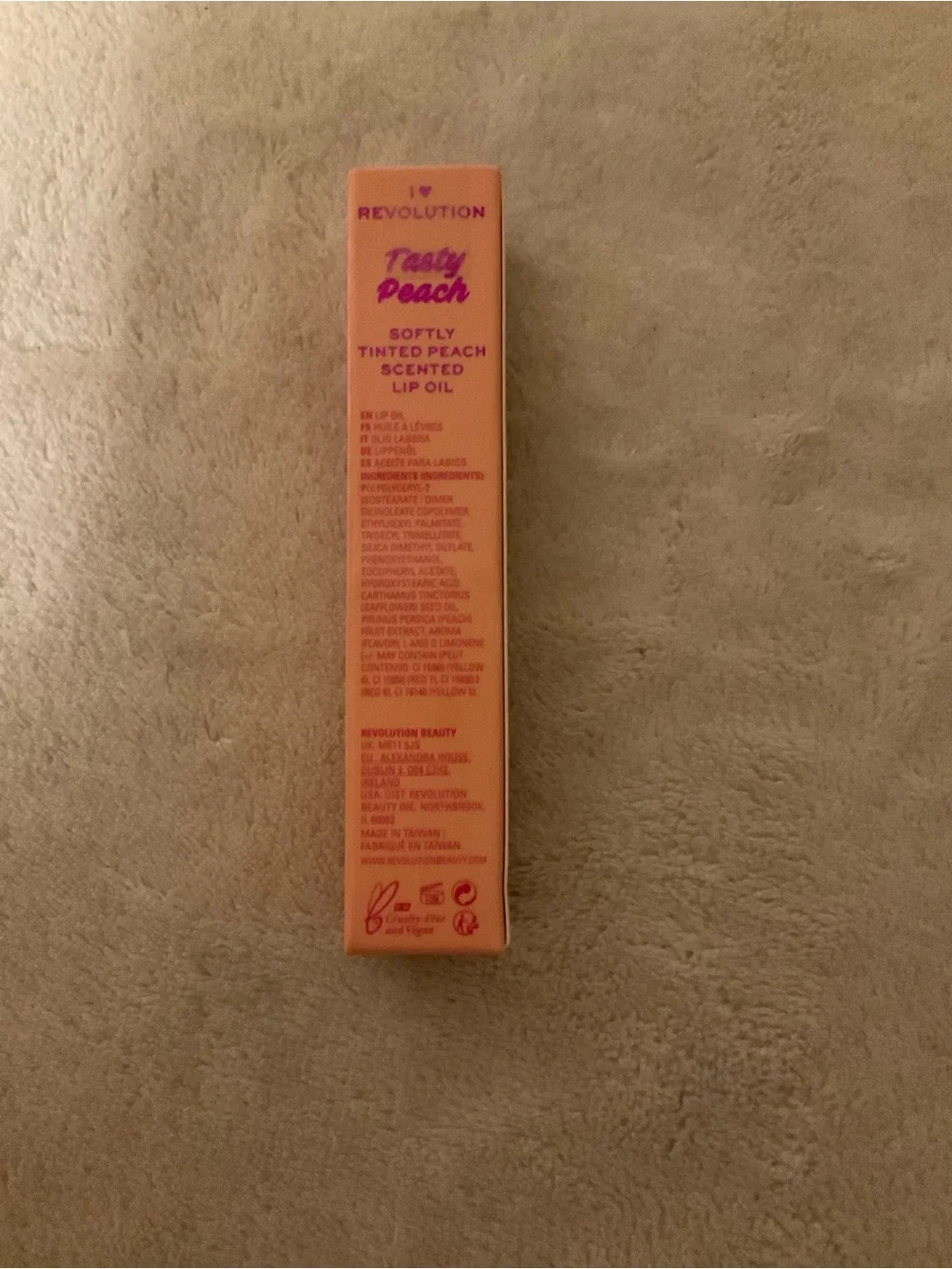 Revolution Tasty Peach Lip Oil - Peach Orange Packaging